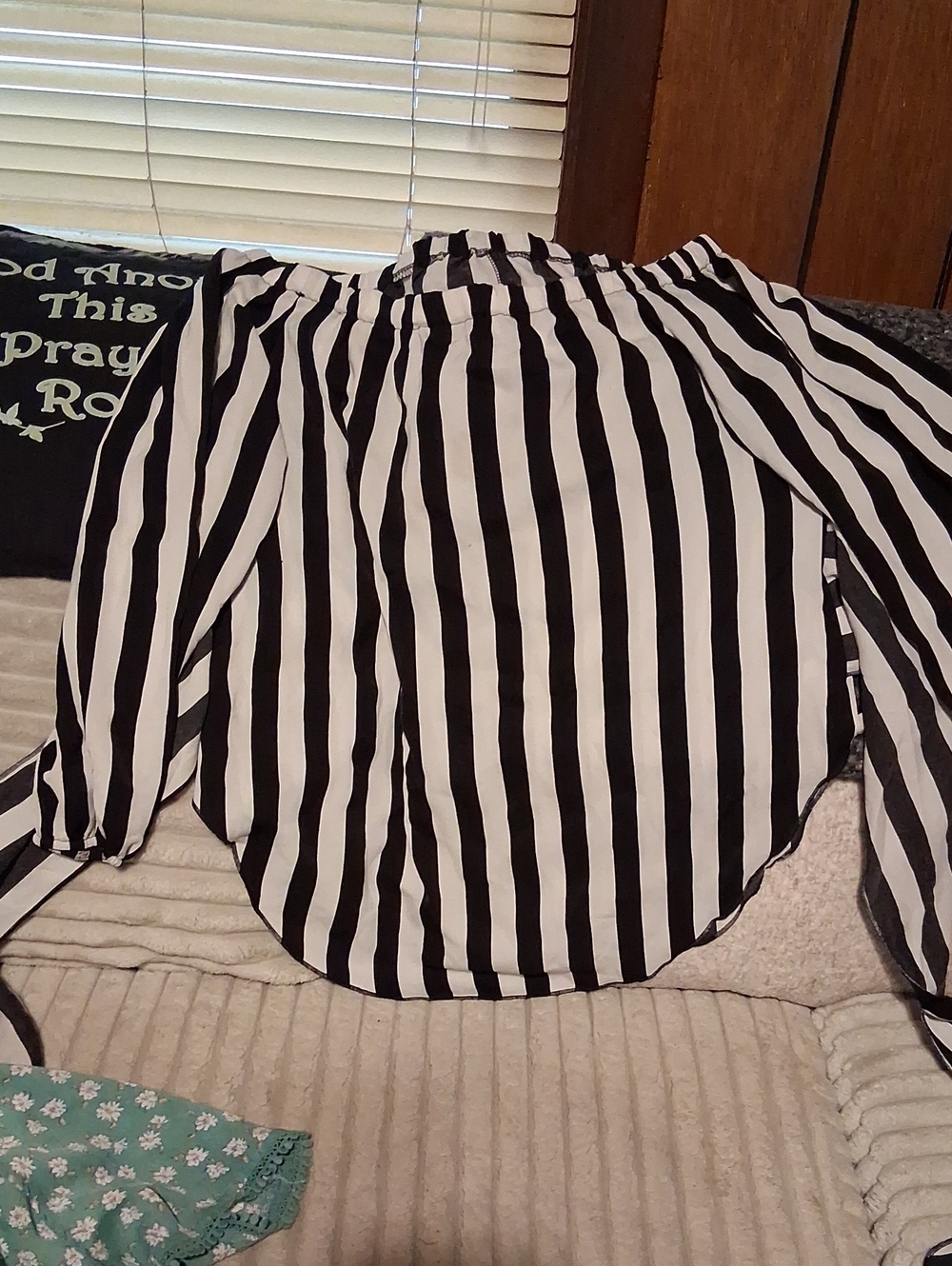 Striped Black & White Off-Shoulder Women's Top